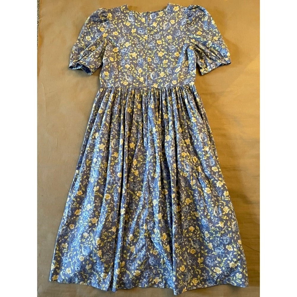Vintage Laura Ashley 80s Dress Sz 10 Blue Cottage Garden Floral Prairie Modest - Picture 6 of 9